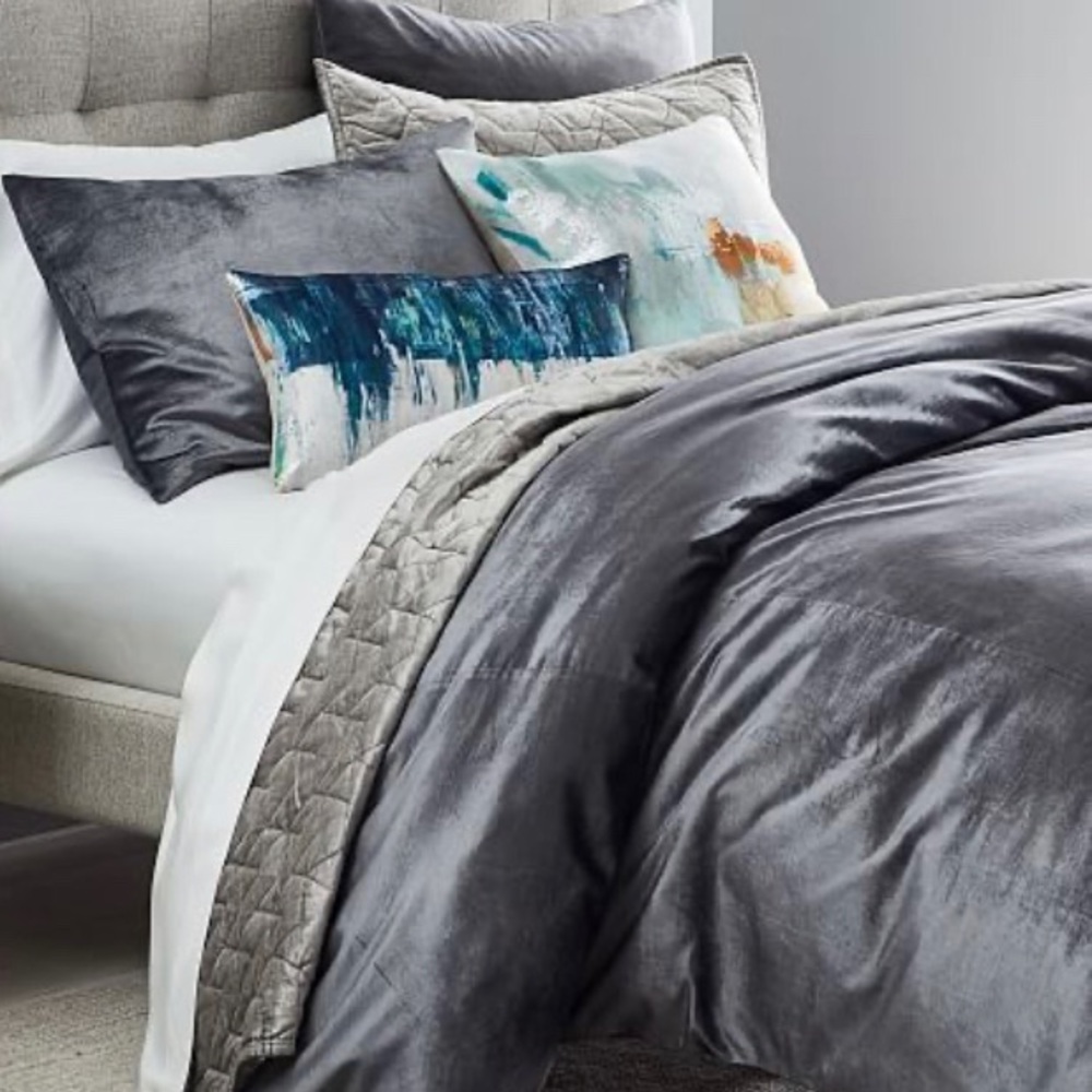 West Elm Luster Velvet Duvet Cover & Sham ~ Pewter